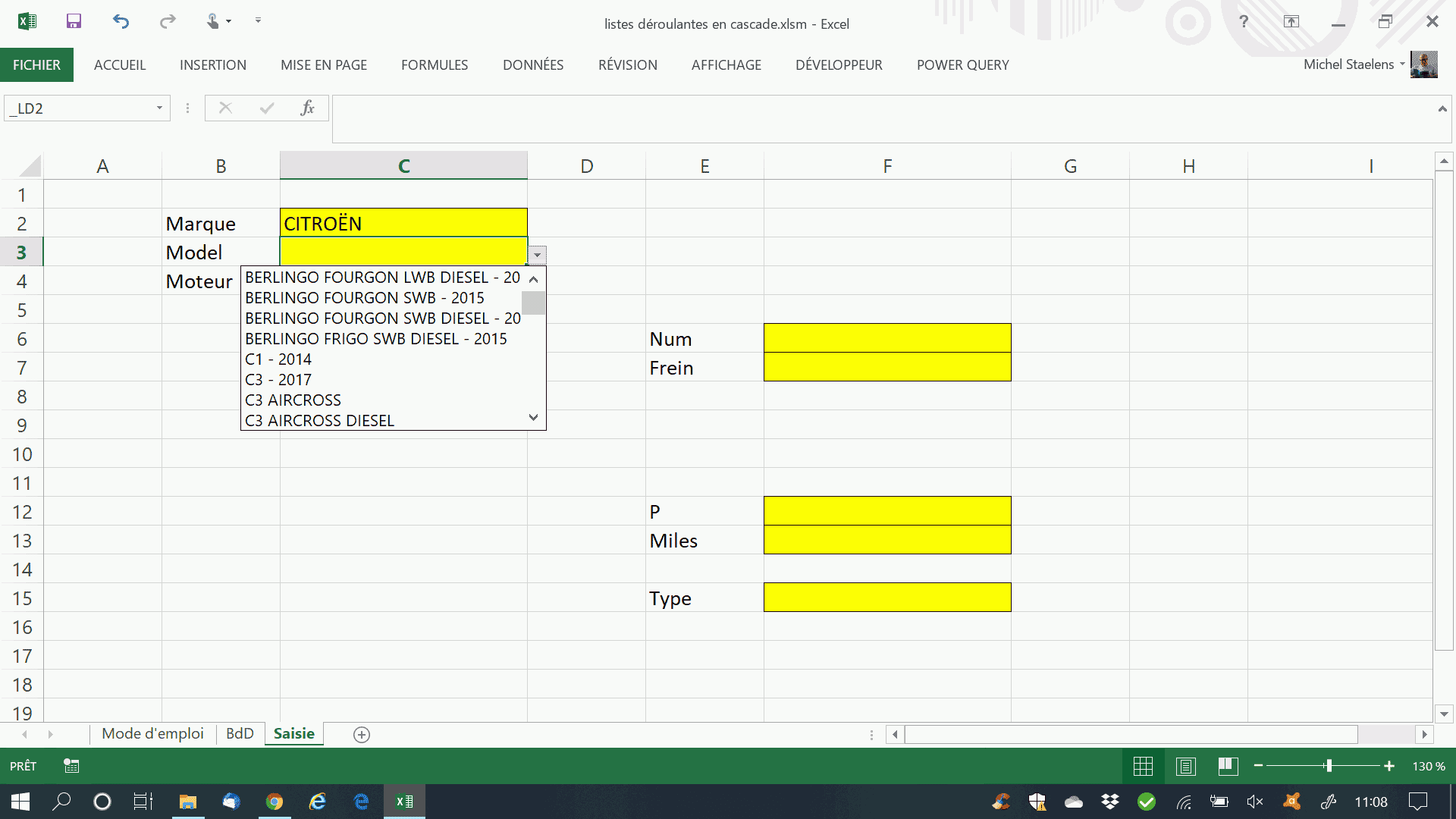 Comment faire apparaître la liste déroulante sur Excel